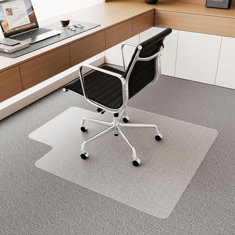 HOMEK Office Chair Mat for Carpet, 53" x 45" Studded Desk Chair Mat for Low Pile Carpeted Floors, Transparent Carpet Protector Mat for Office Chairs - Image 1